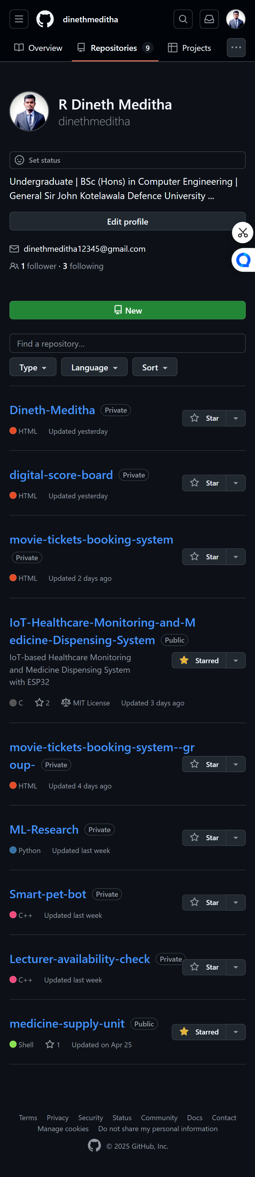 Screenshot of my GitHub profile